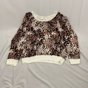 Leopard print off shoulder knit sweater